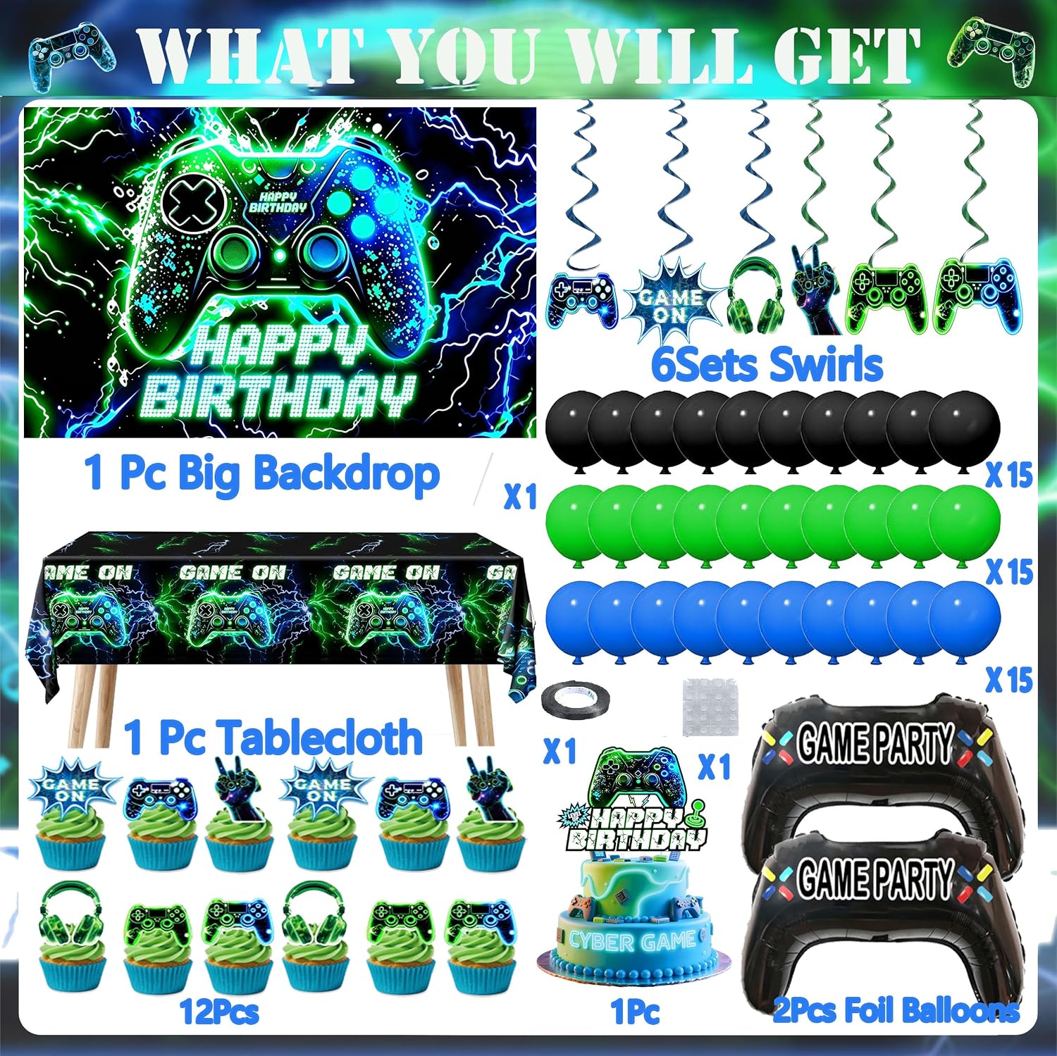 77Pcs Video Game Birthday Party Decorations Kit for Game Night Room Decor image 2