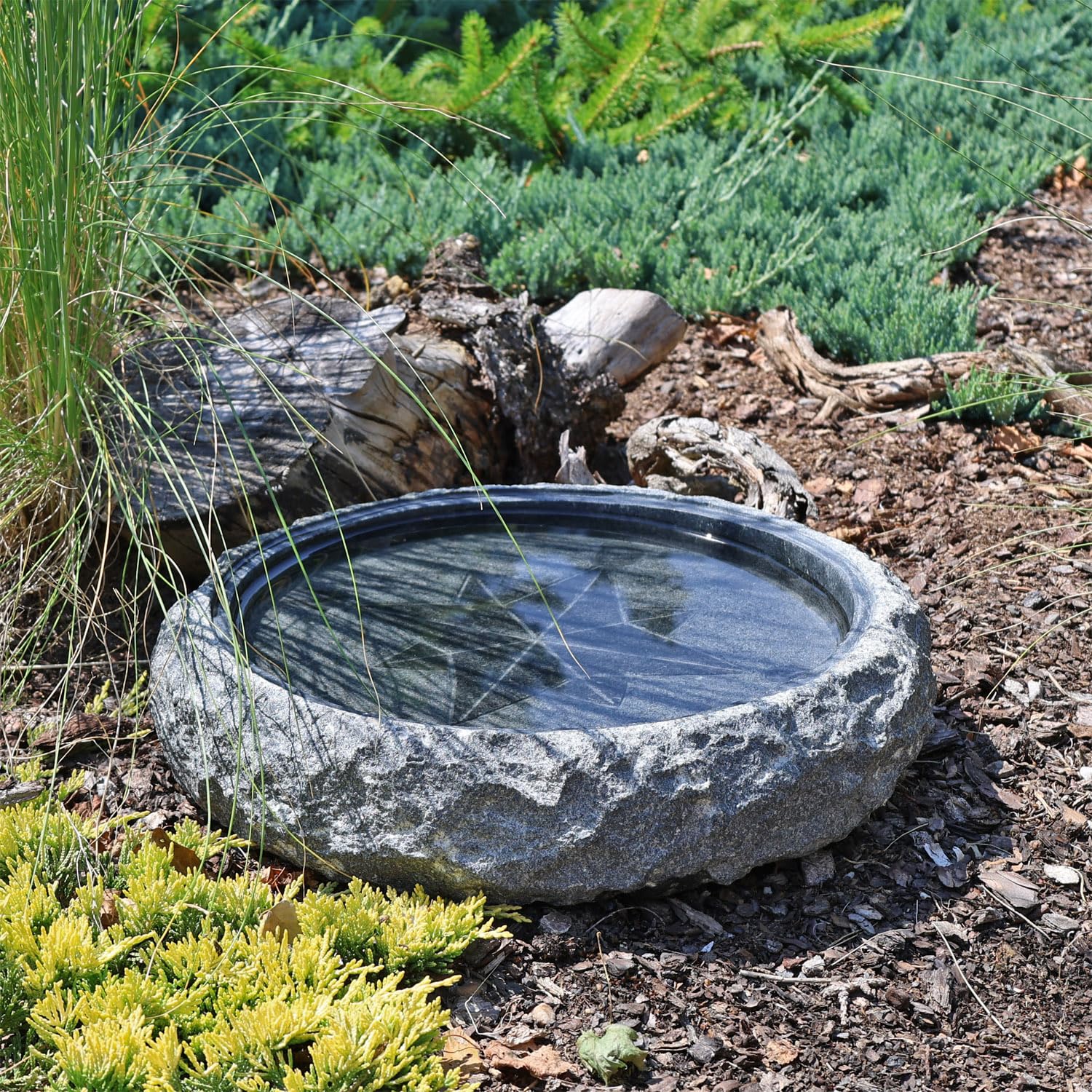 CLGarden Granit Vogeltränke Windrose Ø 35cm Vogelbad Insektentränke Stein Garten Winterfest frostsicher Wasserschale Vögel