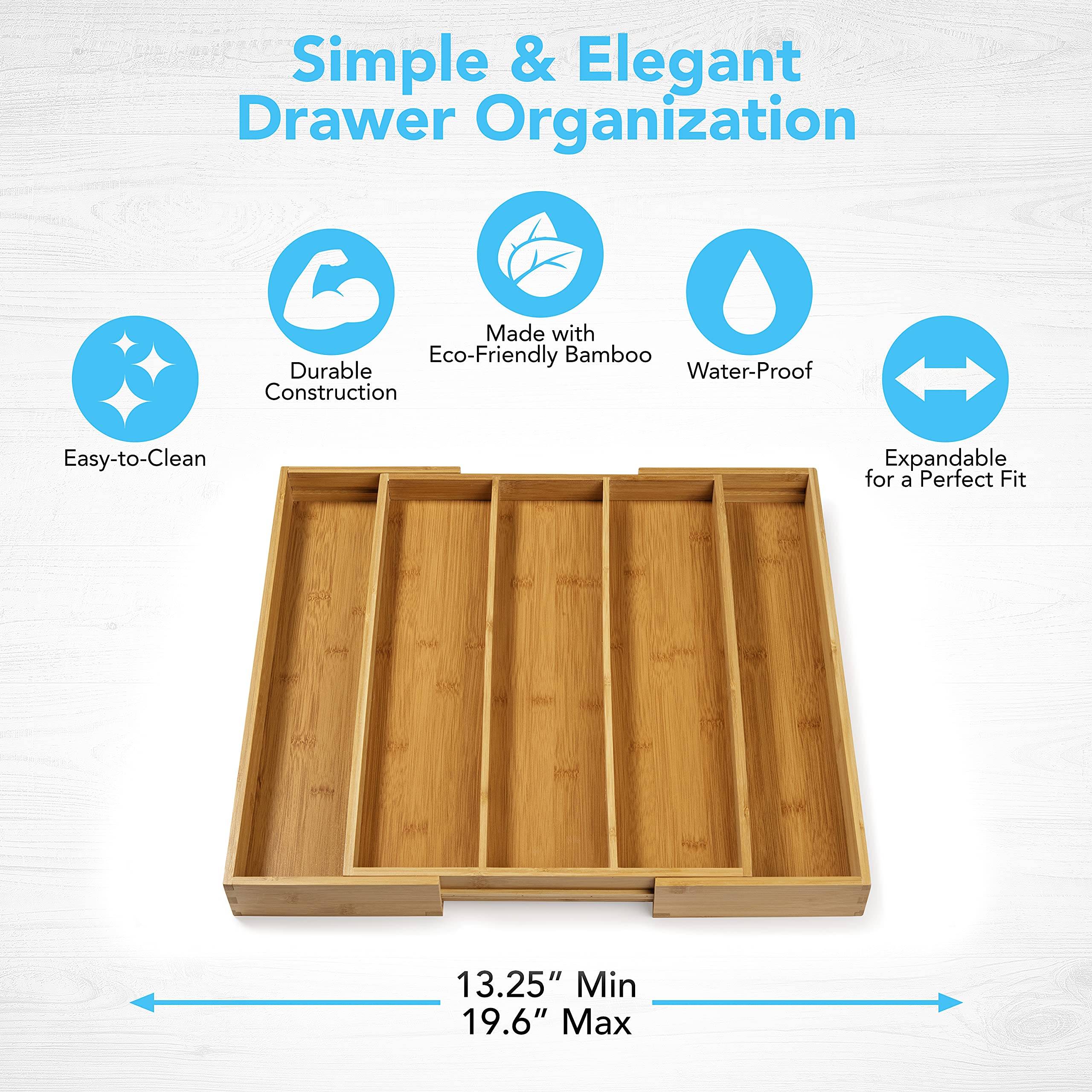 Premium Bamboo Silverware Organizer Expandable Kitchen Drawer