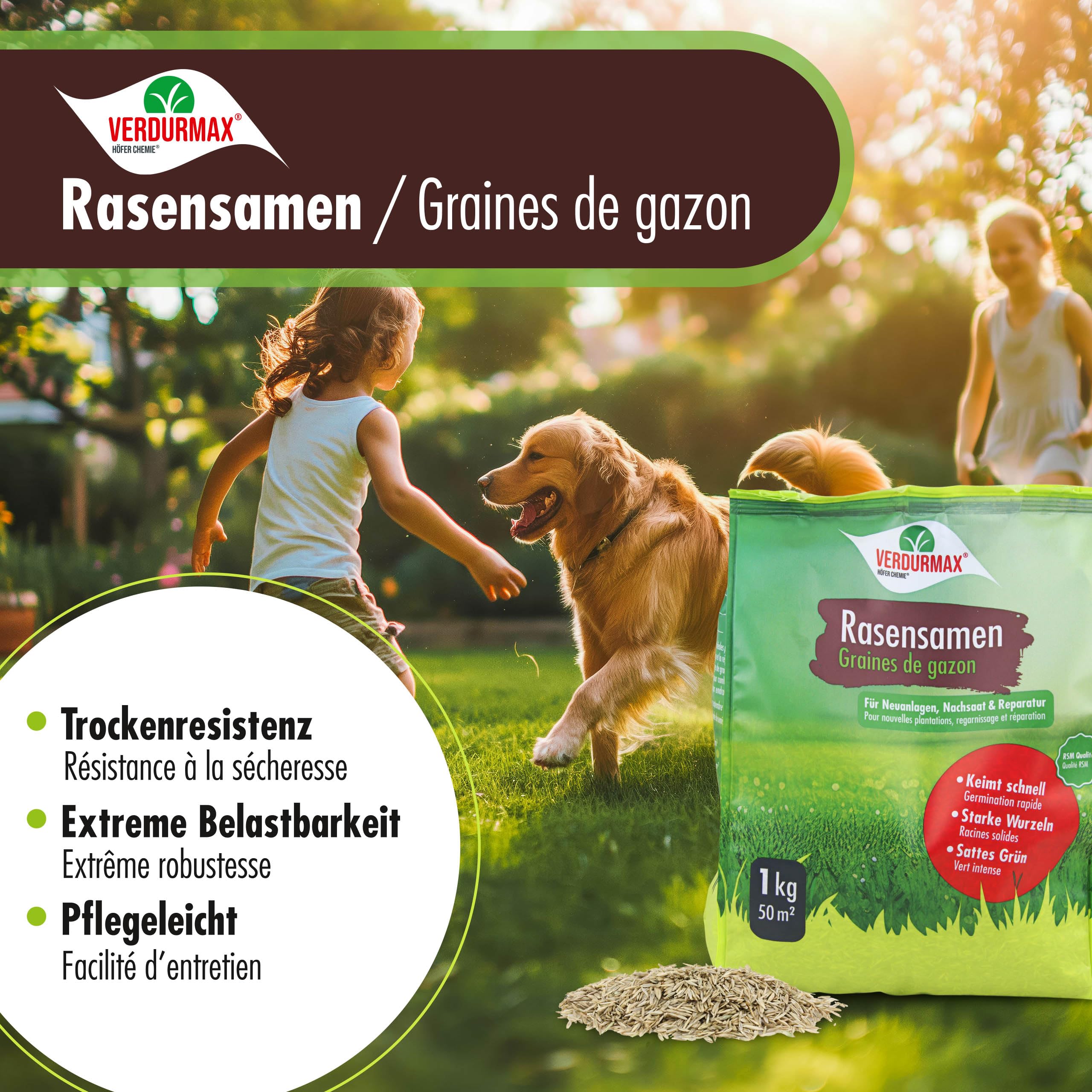 Verdurmax 2 x 5 kg Rasensamen - Hochwertige Mischung für 400m² dichten | strapazierfähigen & schnellkeimenden Sport- und Spielrasen - Trockenresistent & Ideal für Neuanlage, Nachsaat & Reparatur