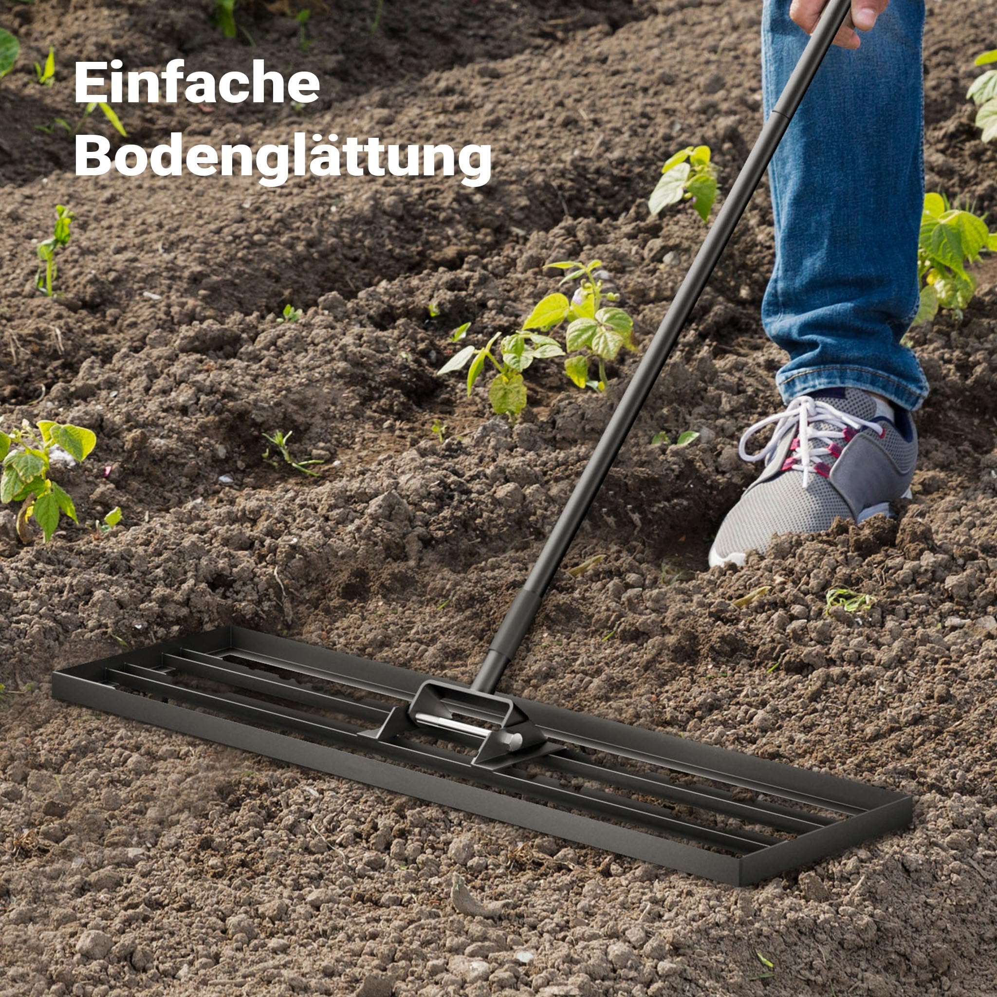 Wiltec Aluminium Rasenrakel 91,4 x 25,4 cm mit 2 m Stiel Gartengerät