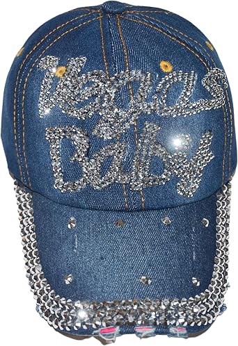 Popfizzy Bling Hat for Women, Rhinestone Baseball Cap, Bedazzled Distressed Denim Hats, Birthday Gifts for Women, Adjustable