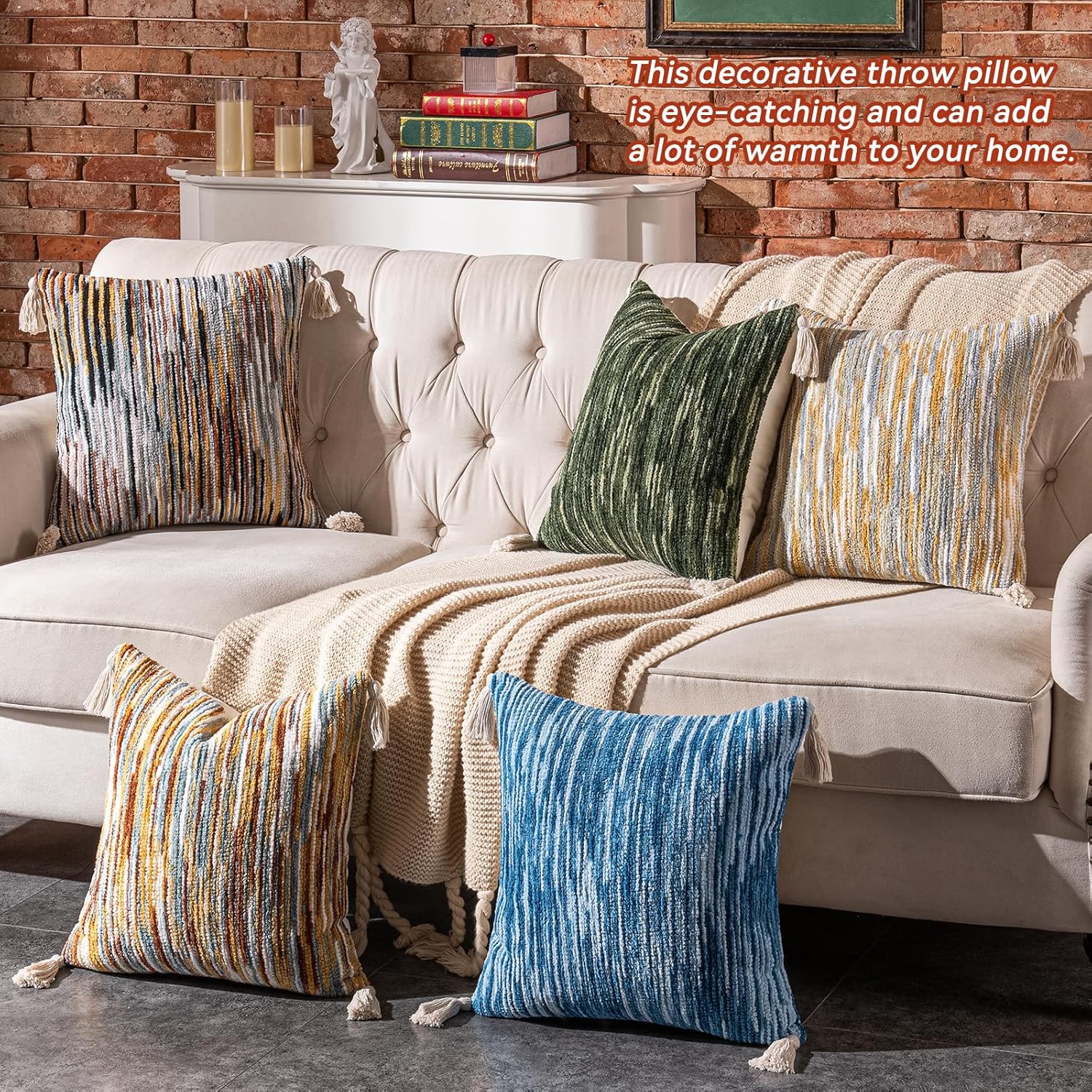 AmHoo Boho Throw Pillow Cover Decorative Bohemian Woven Tufted Striped Farmhouse with Tassels Textured Cushion Case Pillowcase Neutral for Sofa Couch Bed 18 x 18-Inch Black Brown - Image 6