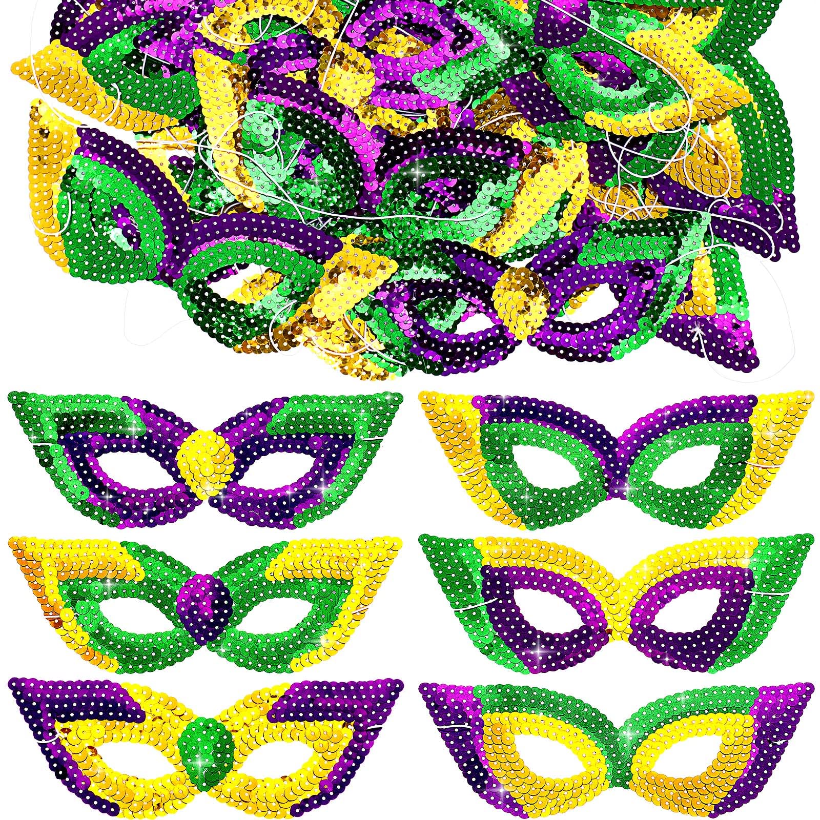 Hanaive50 Pcs Mardi Gras Masks Mardi Gras Sequin Masquerade Mask DIY Mask with Elastic Band for Mardi Gras Halloween Party