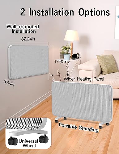 Miniatura 4 de Panel de convección de grafeno calentador de espacio infrarrojo para uso en interiores Habitación grande, calentador de 1500 W con termostato,