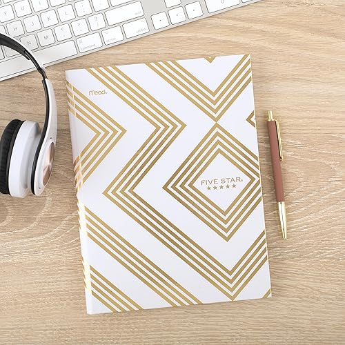Miniatura 4 de Five Star libro de composición, papel rayado universitario, 7-12" x 9-34", 80 hojas, tapa dura, metálico dorado geográfico (850165F-ECM)