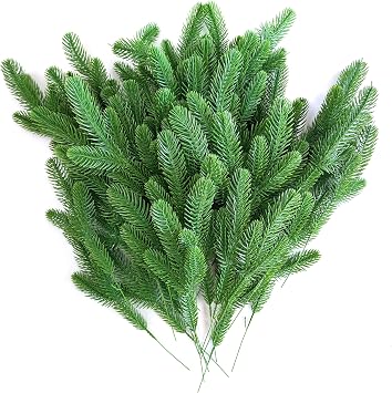ATFL Artificial Pine Branches Chrismas 70 Pcs, Fake Green Pine Needles,Christmas Greenery for DIY Accessories for Garland Wreath Christmas and Home Garden Decor 70, Green