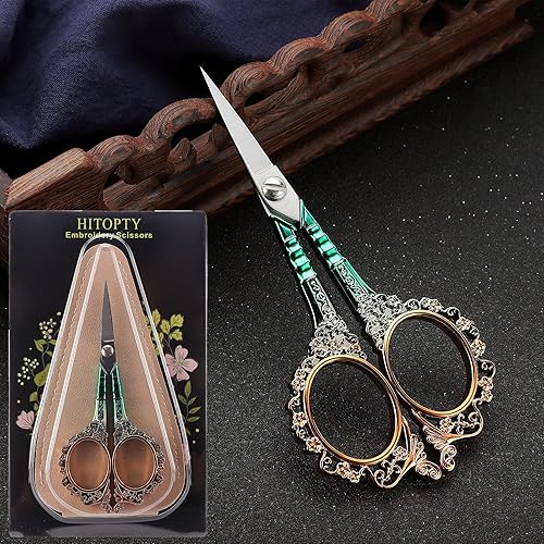 Miniatura 7 de HITOPTY Tijeras de costura afiladas con funda tijeras de manualidades para costura obras de arte roscado punto de cruz herramienta de bricolaje