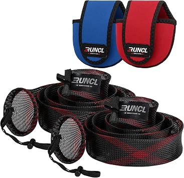 RUNCL Fishing Rod Sleeves & Reel Bags, Spinning/Casting Rod Socks & Spinning/Baitcasting Reel Covers - Protection Solution, Space Saver, Perfect Storage - Fishing Pole Sleeves & Reel Pouch 2 Pack