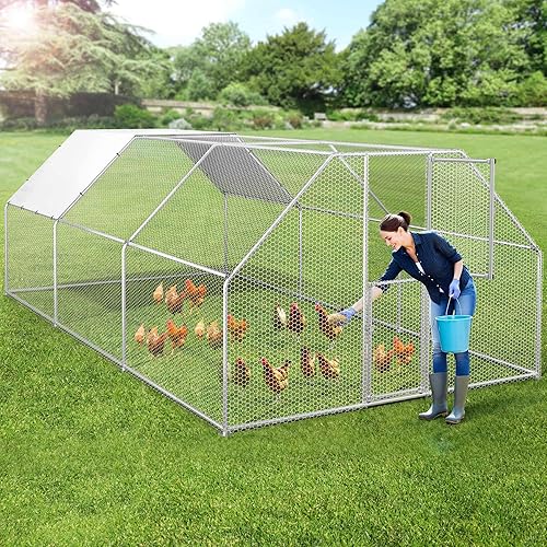 DWVO Gallinero de metal grande para 20 a 30 pollos, 19.1 x 9.8 x 6.4 pies, jaula para aves de corral para patio al aire libre con cubierta