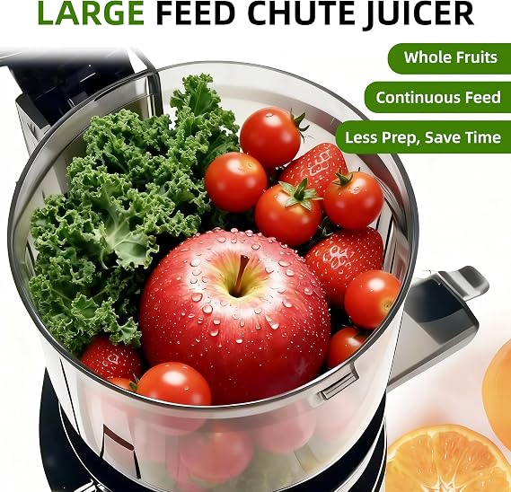 Cold Press Juicer Machines, Compact Slow Masticating Juicer | Rinse & Go Easy Clean Juice Extractor, Automatic Feeding with Large Chute for Whole Fruits Vegetables, Quiet 98% Juice Yield