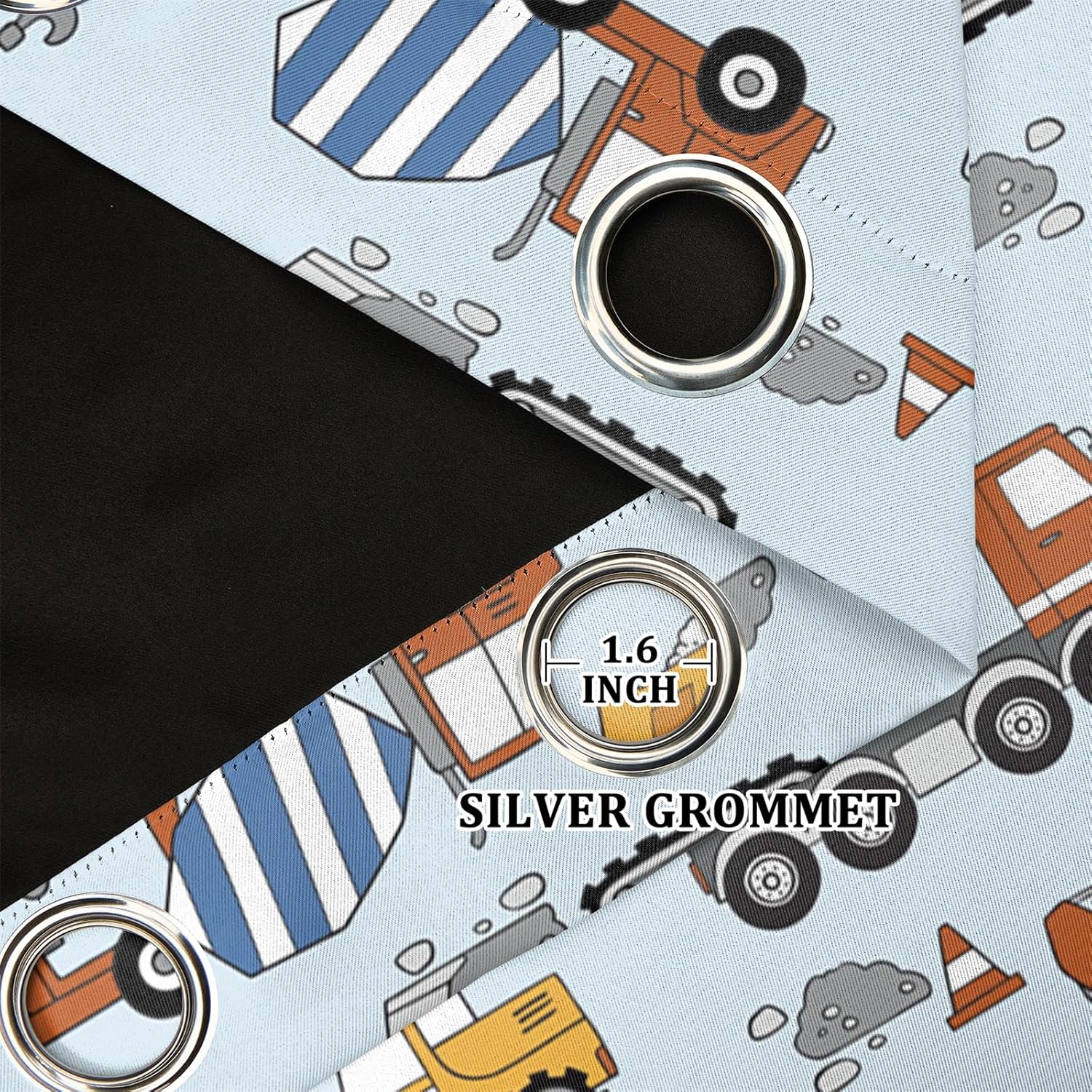 Renaiss 52 x 63 Inch Excavator Blackout Curtains for Boys Kids Room Grommet Curtains Bulldozer Tractor Truck Car Toddler Cartoon Polyester Window Drapery Treatment for Bedroom Living Room 2 Panels