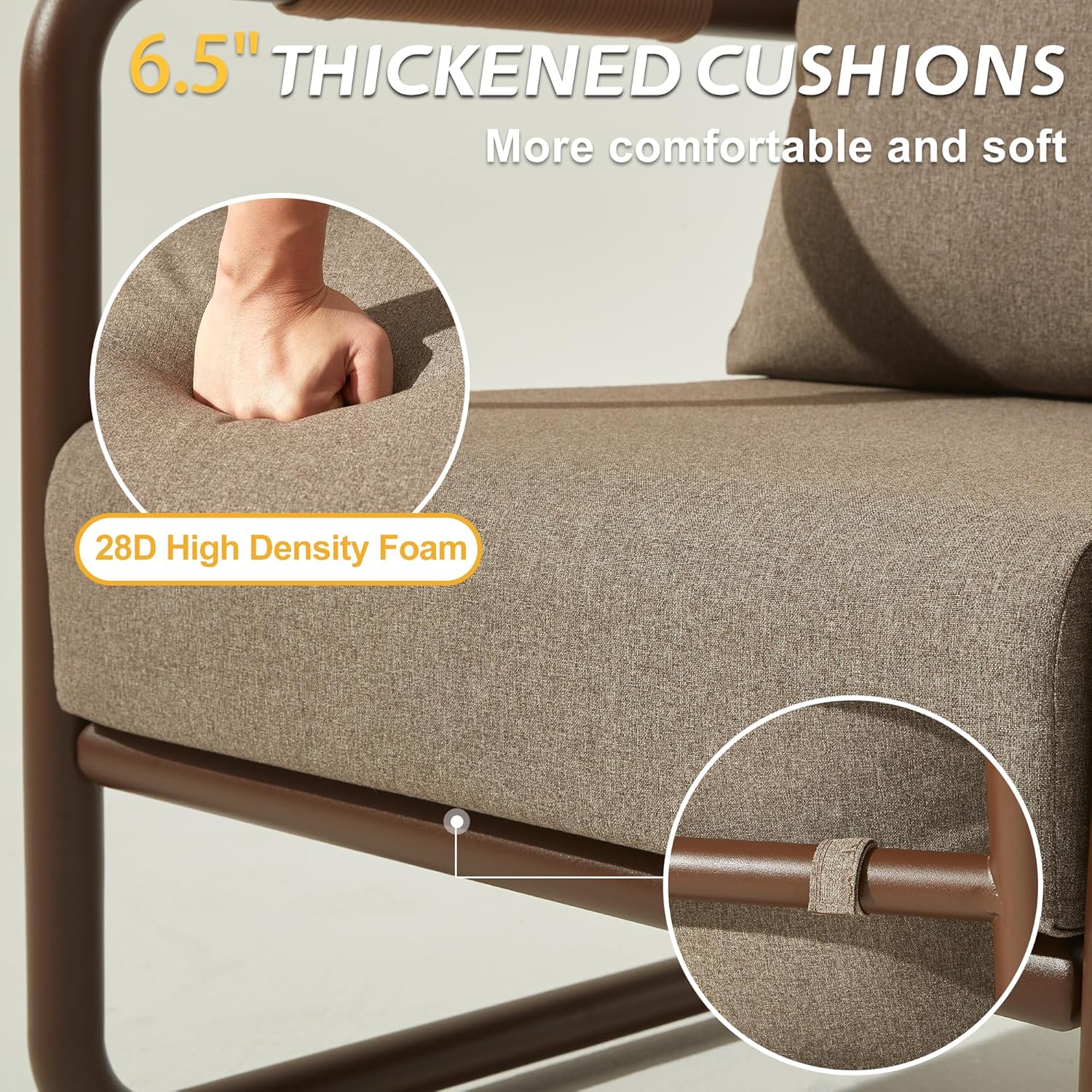 3-Piece Modern Aluminum Patio Sofa Set with Coffee Table, Deep Seating Conversation Set Featuring 6.5" Cushions, All-Weather for Garden, Balcony, Poolside (Brown)