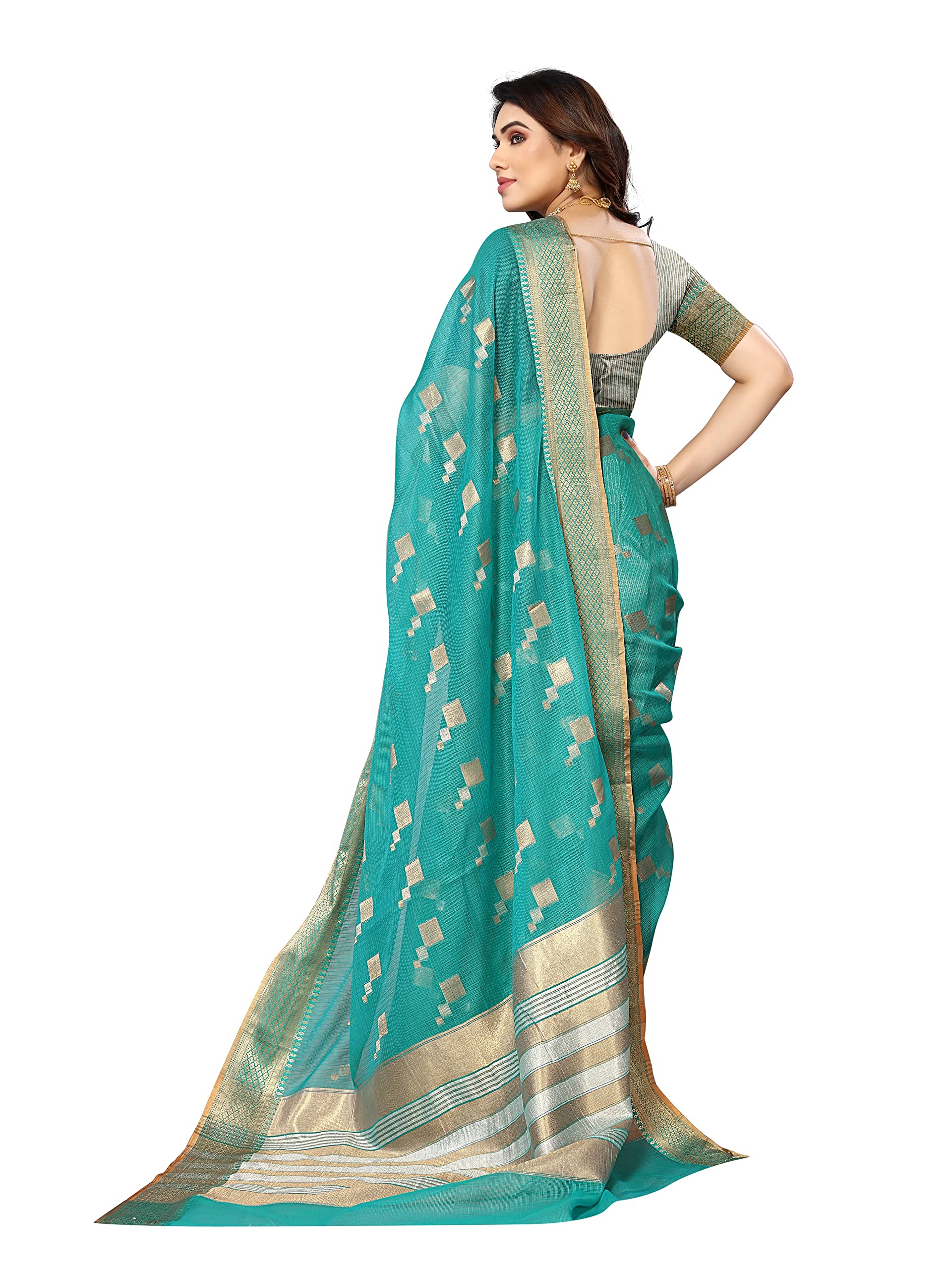 Sidhidata Women's Kota Doria Cotton Manipuri Jacquard Boarder Saree With Unstitched Blouse Piece (Box Butta)