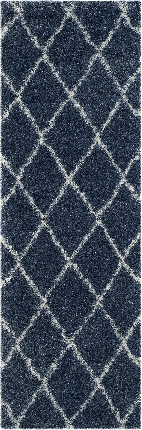 SAFAVIEH Montreal Shag Collection Runner Rug - 2'3" x 7', Blue & Ivory, Trellis Design, Non-Shedding & Easy Care, 2-inch Thick Ideal for High Traffic Areas in Living Room, Bedroom (SGM831A)