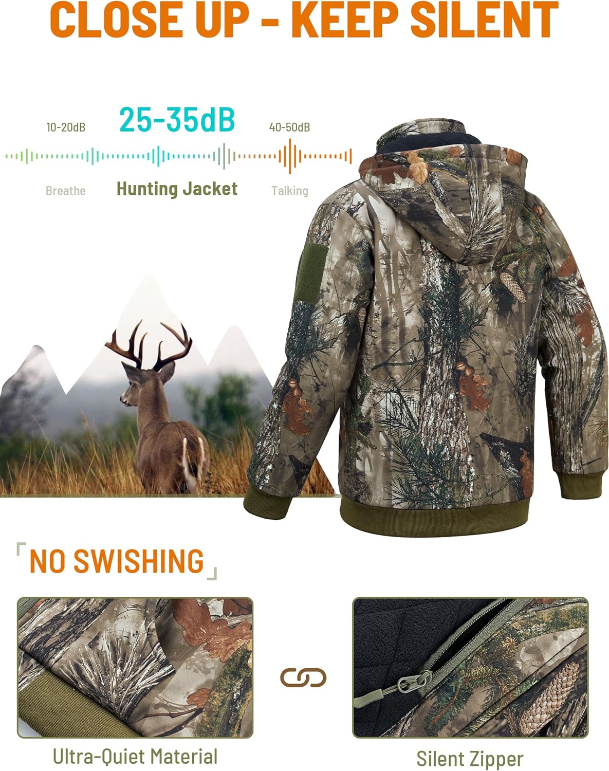 NEW VIEW Kids Camo Hunting Clothes Silent, Youth Hunting Jacket for Cold Winter, Camouflage Hunting Coat for Boys & Girls - Image 3