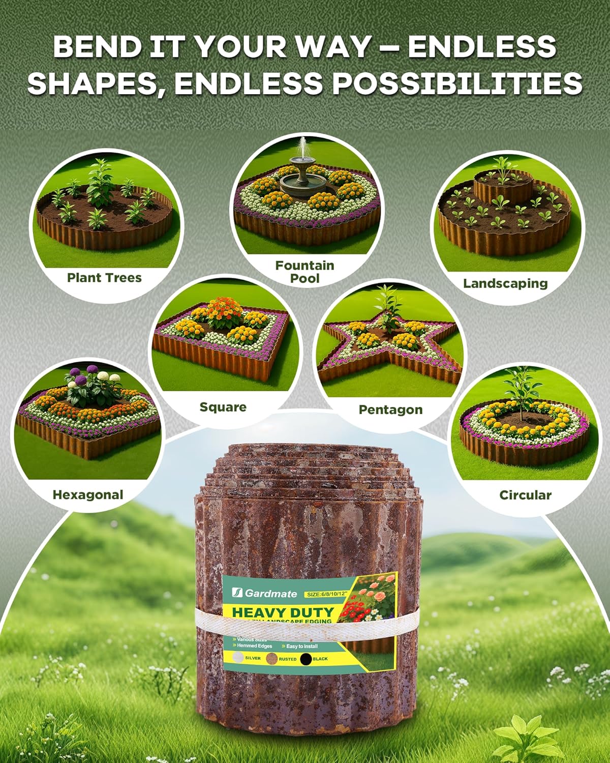 Corrugated Metal Garden Edging, Sturdy Rusty Garden Edging Border for DIY Flower Bed, Lawn and Landscape Edgings, Hemmed Edges Design, Easy Installation with Garden Gloves (40 FT x 12 in)