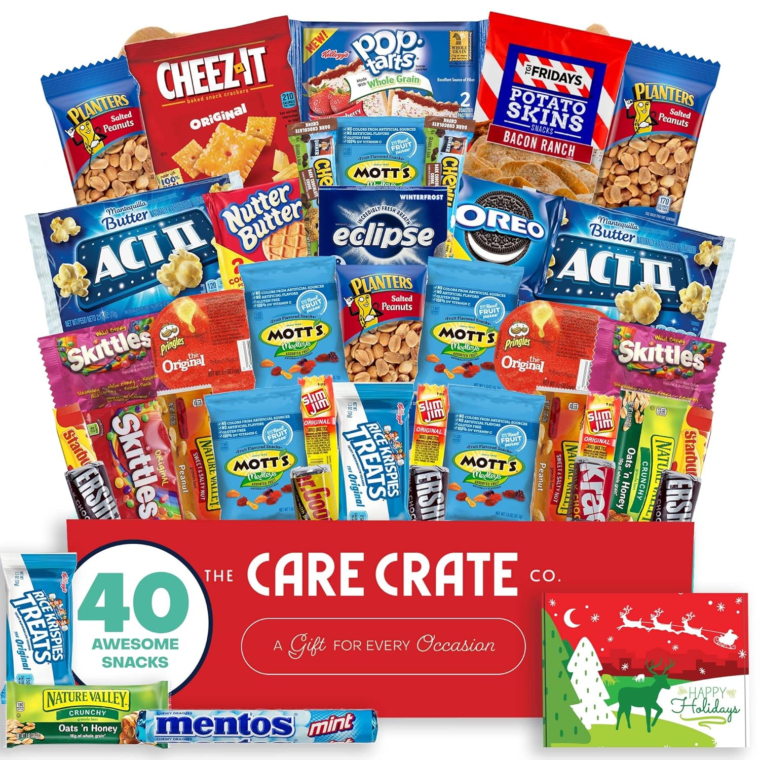 Christmas Women’s Sweet Snack Box ( 50 Piece Variety Lady Gift Basket Care Package ) Cookies, Gummies, Popcorn, Granolas Bar Variety Pack - The Care Crate Co.