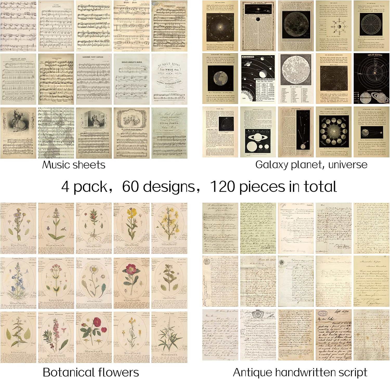 5.5x7.8in 120 Pcs Scrapbook Paper, Decorative Paper Vintage Journaling Supplies Craft Kits for Bullet Journals Junk Planners Aesthetic Art Collage Album Picture : Arts, Crafts & Sewing