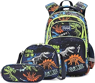Wawakube 3Pcs Boys Dinosaur Backpack Set with Lunch Box Pencil Case, School Book Bag for Kids Elementary Preschool