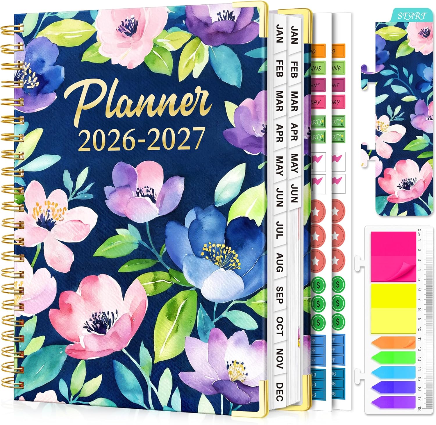 Planner 2026-2027, 18 Month Weekly and Monthly Planner, Jan. 2026 - Jun. 2027, 9" x 11.6" Hardcover Calendar Planner with Page Tabs, Separator Page, Inner Pocket, Bookmark, Stickers, Sticky Note Set