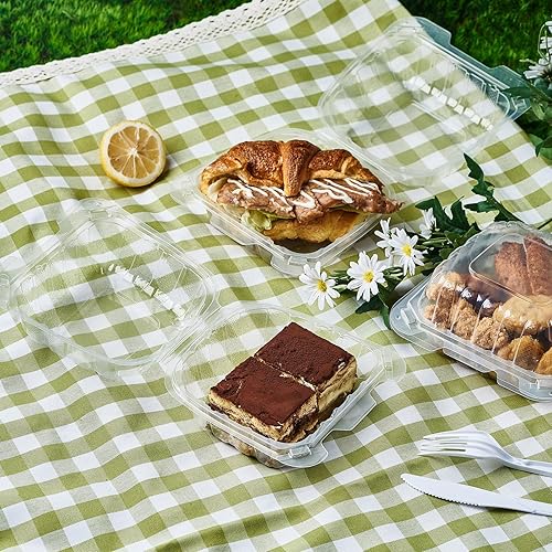 Miniatura 40 de Paquete de 50 bandejas de plástico de 8 x 8 pulgadas, 3 compartimentos, bandejas de comida para llevar, caja desechable Togo resistente para pasta