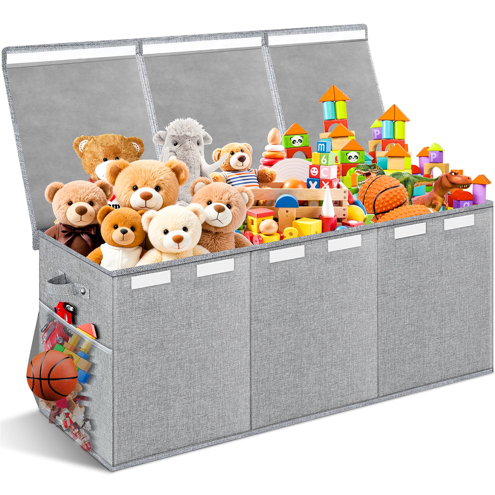 Extra Large Toy Box with Lids, Collapsible Storage Bin, 38"x16"x14",Gray