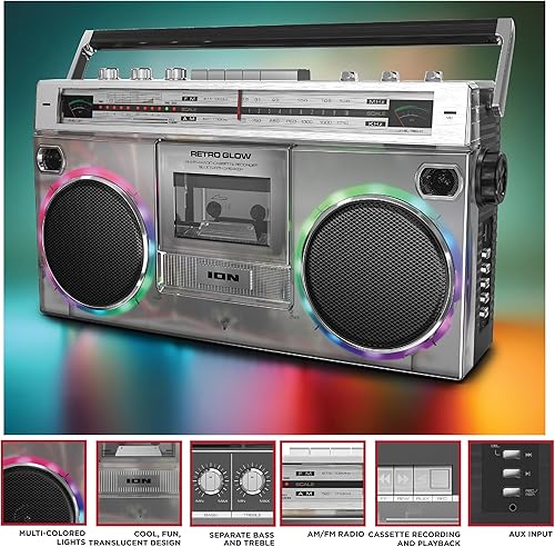 Miniatura 5 de ION Audio Retro Glow Boombox - Casete de radio AMFM estéreo de lujo con graves de rango completo (renovado)
