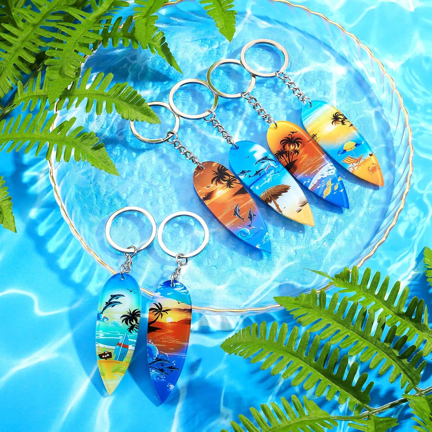 Henoyso 24 Pcs Beach Summer Party Favors Surfboard Keychains Gifts Bulk Acrylic Mini Surfboard Sea Turtle Coconut Tree Key Chains for Florida California Hawaiian Bahamas Souvenirs Supplies - Image 4