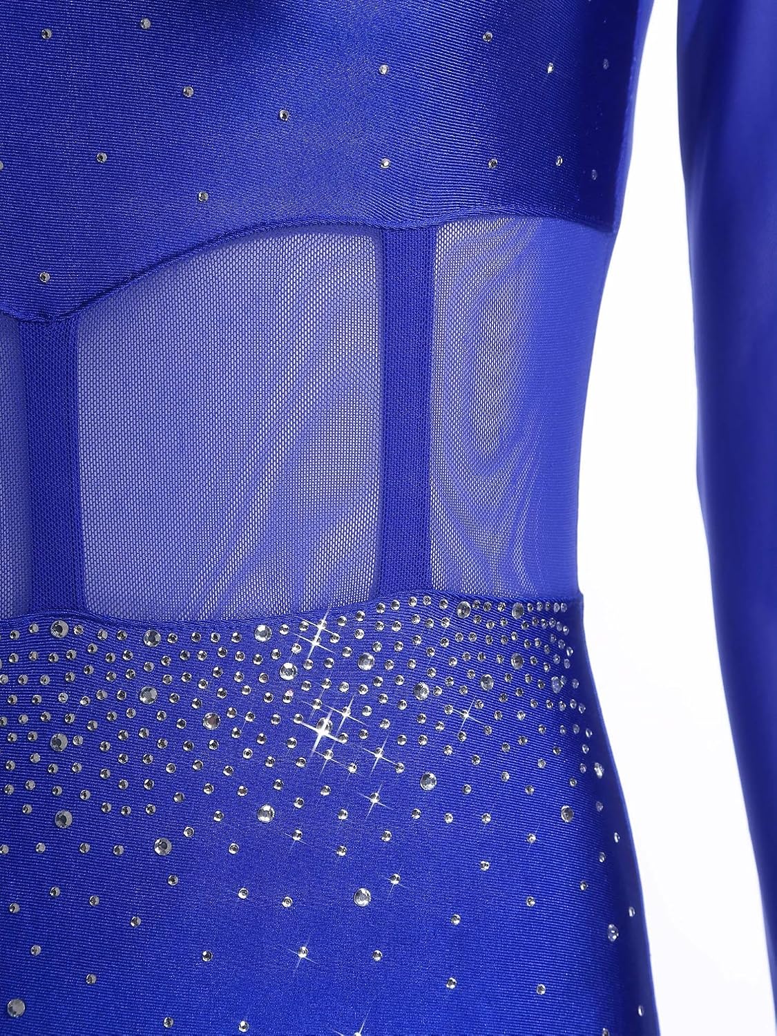 iiniim Womens Gymnastics Unitard Bodysuit Rhinestone Sheer Mesh Figure Skating Jumpsuit Catsuit