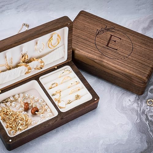 Miniatura 5 de Joyero personalizado con nombre 10 diseños, nogal Caja organizadora de joyas de madera personalizada, estuche de viaje de joyería personalizado,