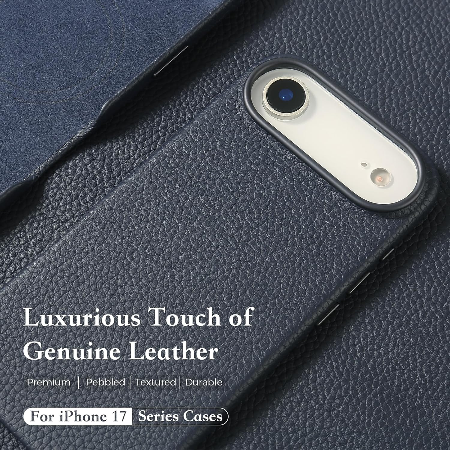 mobee Genuine Leather Case for iPhone 17 Air (6.5 inch), Pebbled Leather case with Soft Fiber Lining, Lip Screen Protection, Compatible with MagSafe - Image 2