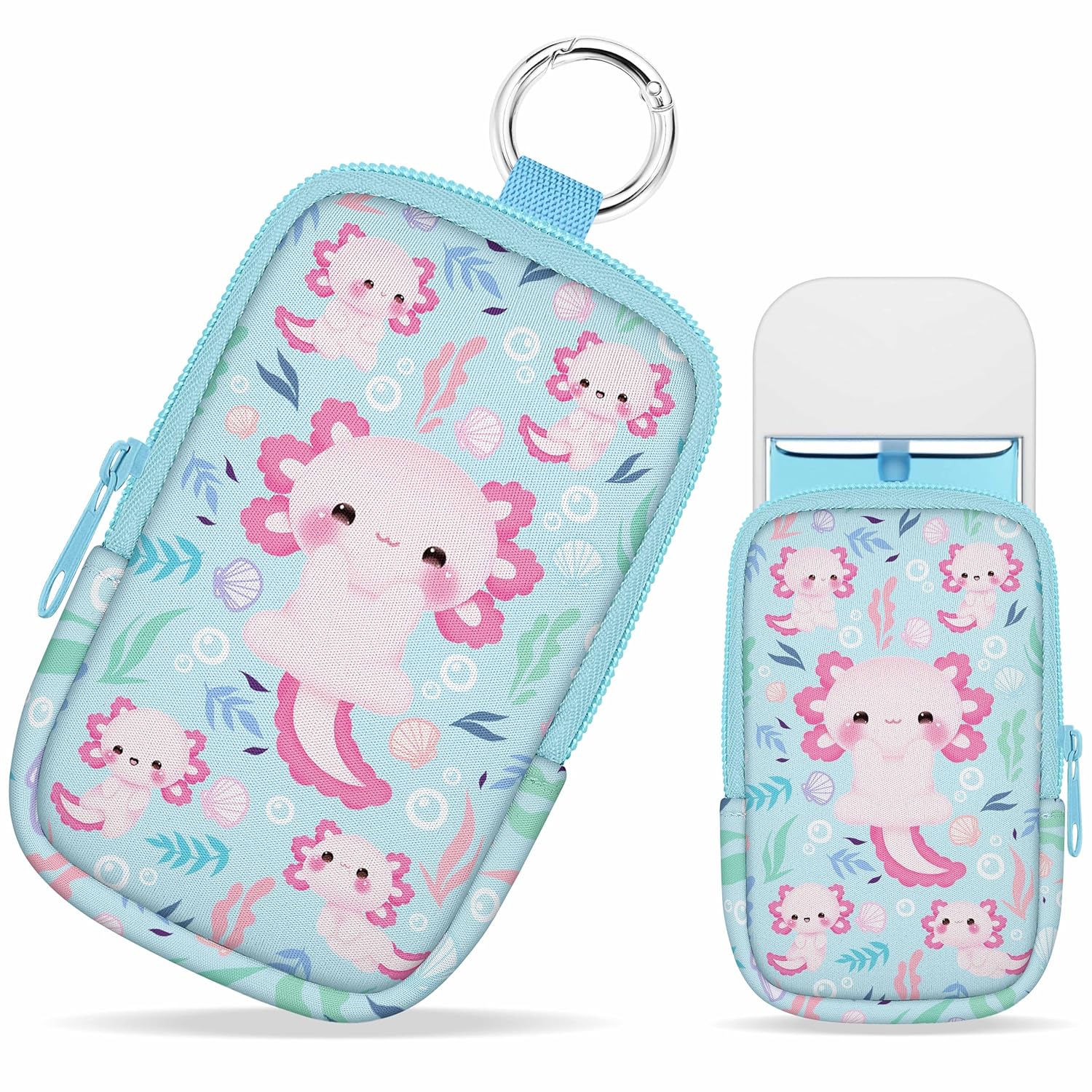 Hand Sanitizer Spray Case, Axolotls Hand Sanitizer Holder Zippered Pouch, Cute Fashion Accessory with Snap Hook for Glow Mist and Power Mist 1FL OZ