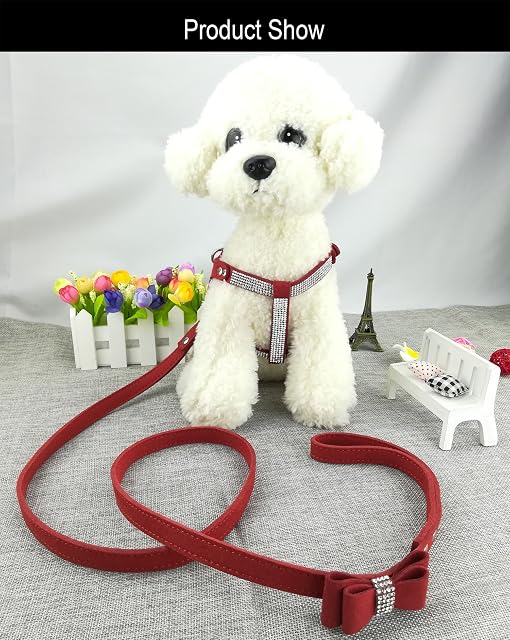 Foto 3 de 6 de Newtensina Moda Perro arnes con Diamante y Correa Bling Linda Perro arnes Cachorros arnes con Pajarita Correa…