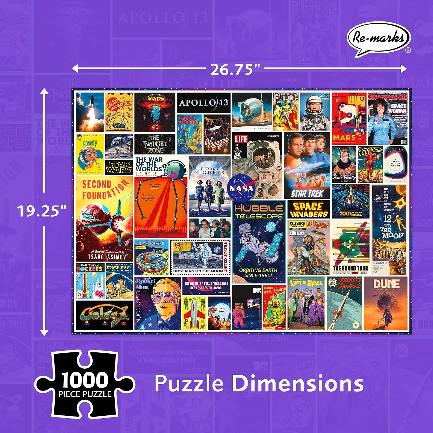 Re-marks Space Collage Puzzle, 1,000-Piece Jigsaw Puzzle for All Ages