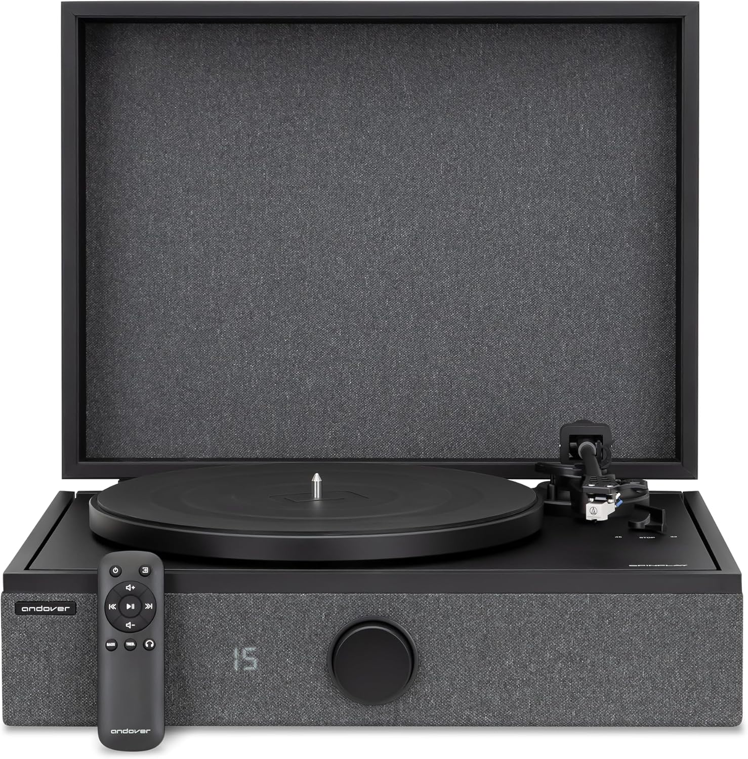 Andover Audio SpinPlay Premium All-in-One Record Player for Vinyl Record Playback - Semi-Automatic, Auto Power-On and Auto-Stop, Integrated Sound System with 270° Speaker Array - Black