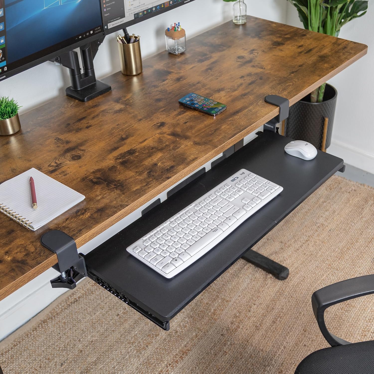 Mount-It! 30” Extra-Wide Clamp-On Under Desk Keyboard Tray, Large Slide-Out Keyboard Drawer for Desk, Ergonomic Pull-Out Platform with Smooth Gliding Tracks, No-Drill C-Clamp Mount