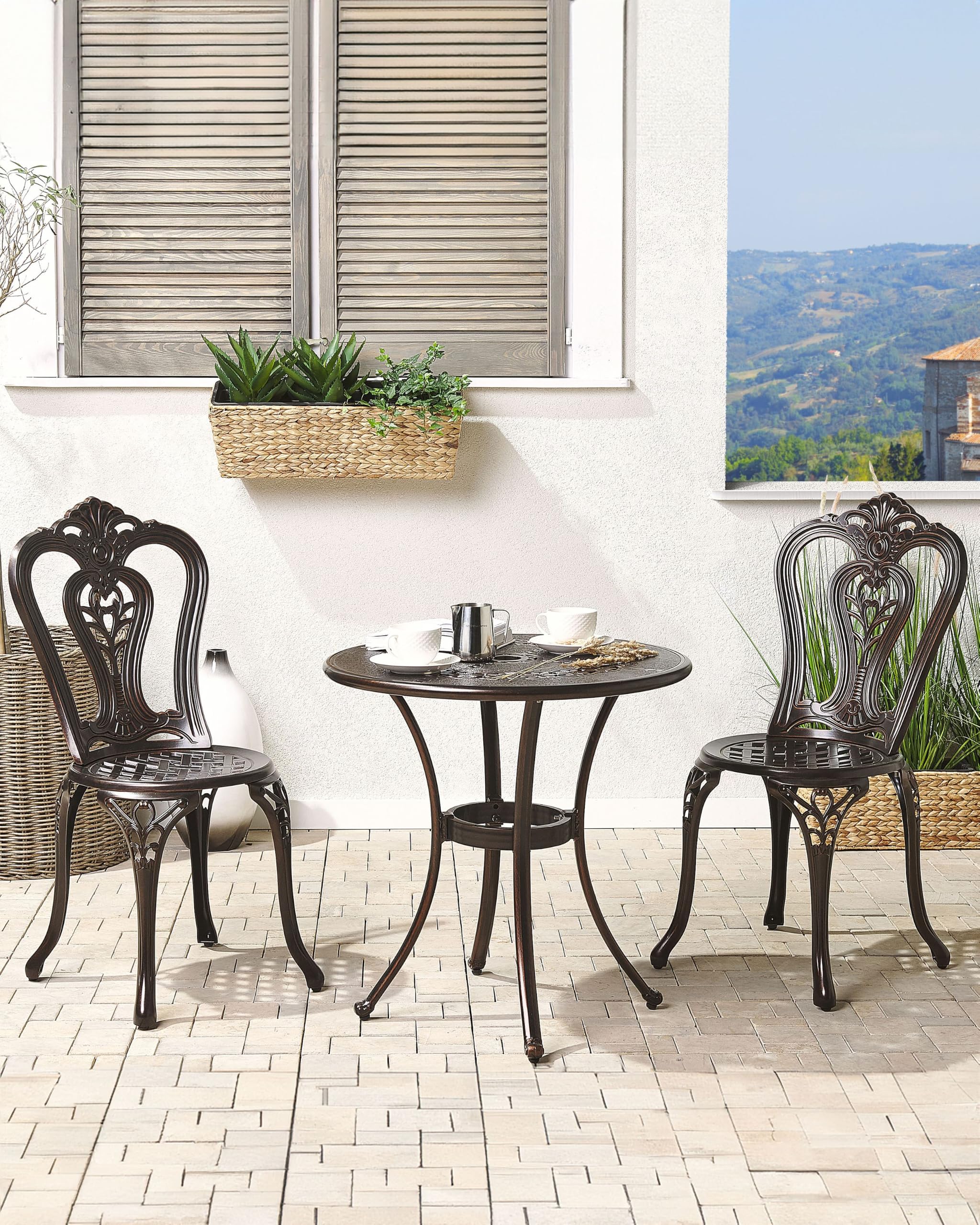 Zestaw 2 krzeseł ogrodowych brązowy aluminiowy bistro styl vintage Bovino