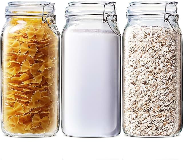 78oz - 3 Pack Square Glass Jars with Airtight Lid, Wide Mouth Mason Jars...