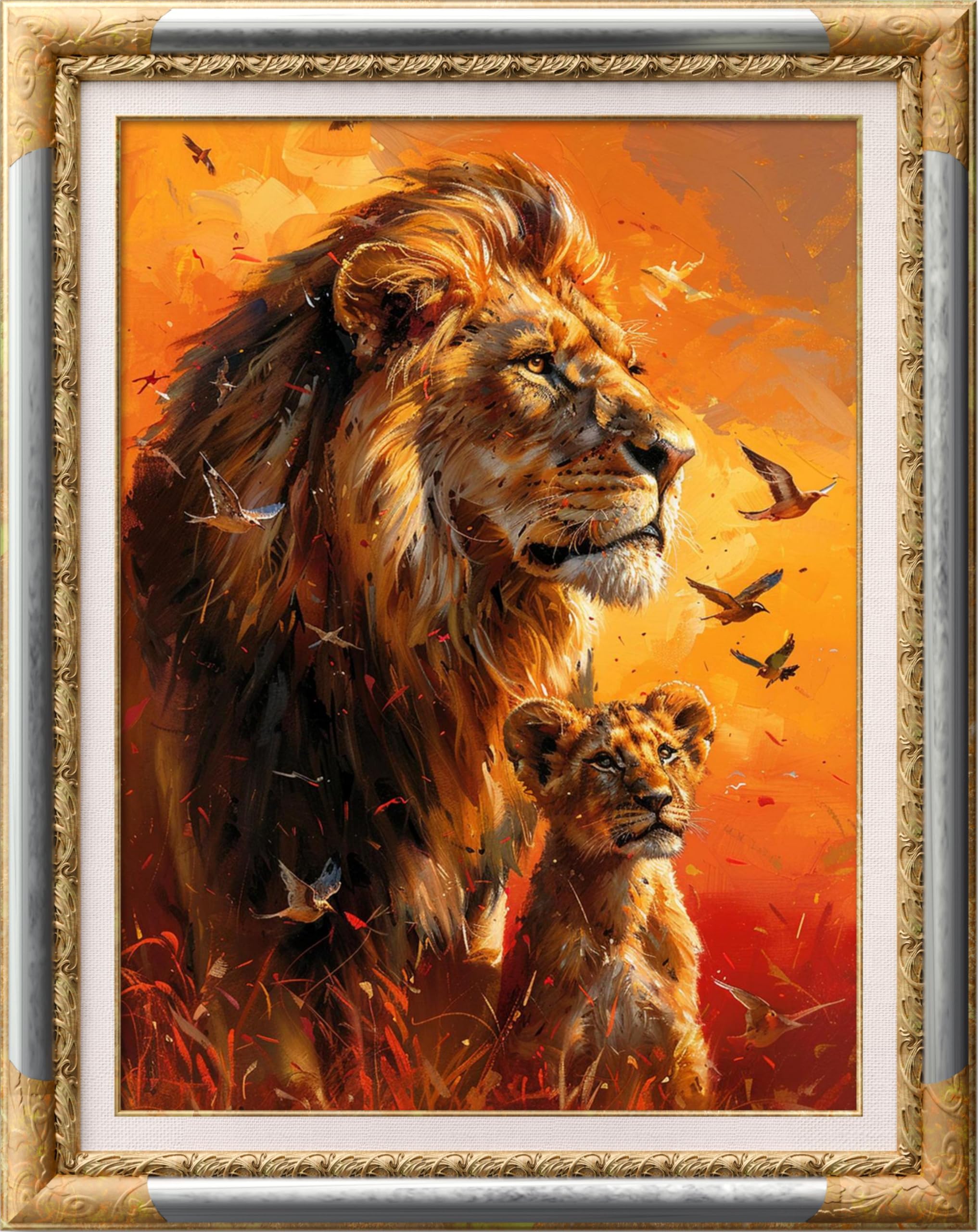 Leczany Cross Stitch Patterns Stamped Kit for Beginners | Embroidery Supplies DIY Craft Kit Needlepoint for Adults Starter | 11CT, 3 Strands | Lion King Father and Son 15.8x21.3 inches