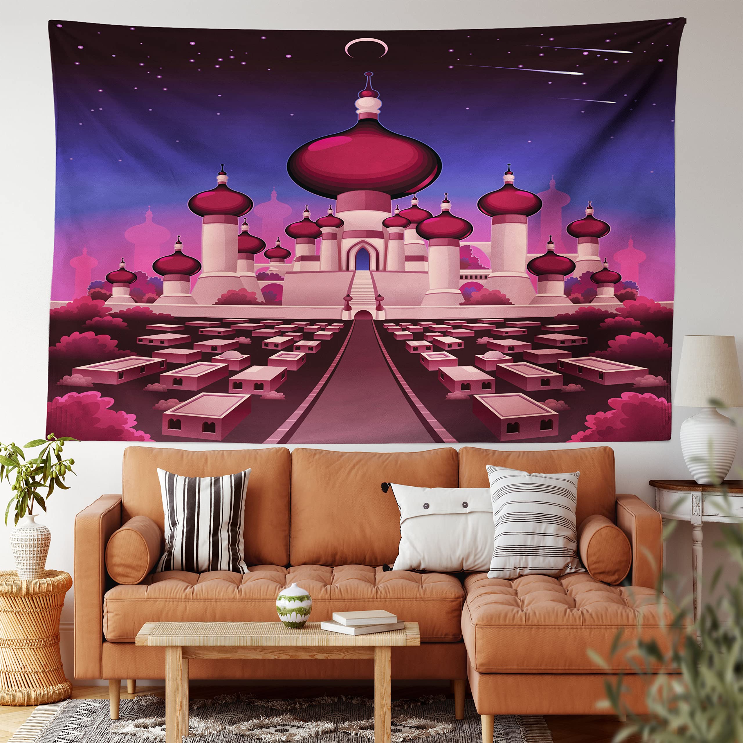 ABAKUHAUS Fantasy Tapestry, Arabian Castle at Night Oriental Fairy Tale Palace Landscape Illustration - Image 2
