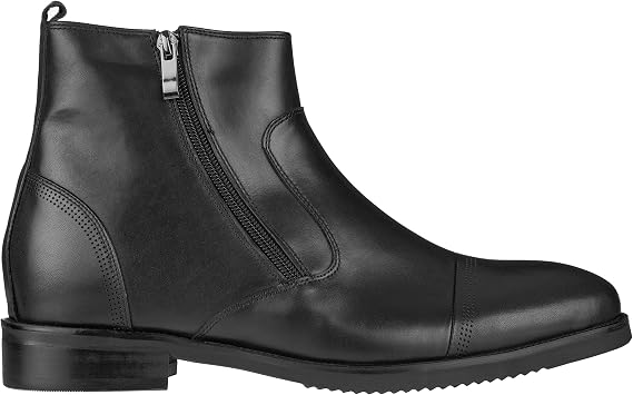 CALTO Men's Invisible Height Increasing Elevator Shoes - Black Premium Leather Lightweight Zipper Boots - 3.2 Inches Taller - S28001 - Size 11 D(M) US