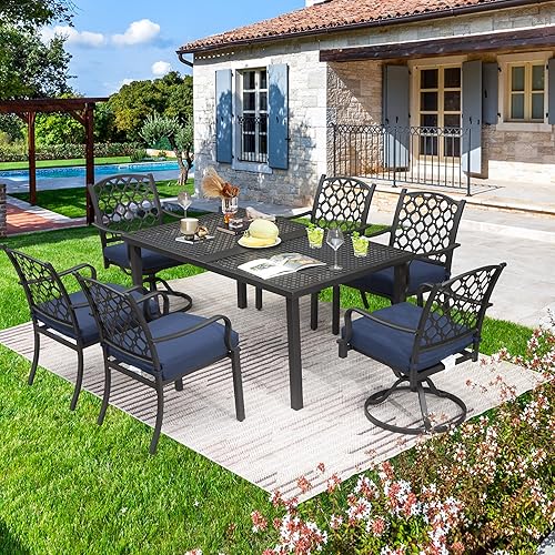 Miniatura 2 de Domi Outdoor - Juego de comedor de patio de 7 piezas, mesa de comedor de metal, sillas giratorias y de comedor, juego de conversación con cojines