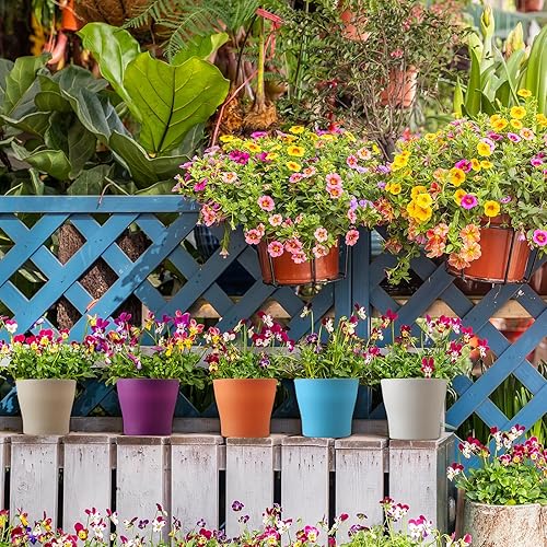 Miniatura 5 de Yaomiao 48 macetas de plástico coloridas de 4 pulgadas con bandeja para plantas de flores, macetas de plántulas, macetas de vivero con agujeros de