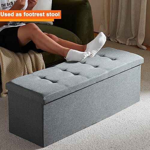 Miniatura 2 de ALASDO Reposapiés otomano de almacenamiento otomano con bolsillo lateral plegable con Srorage pequeño otomano para sala de estar, estudio,