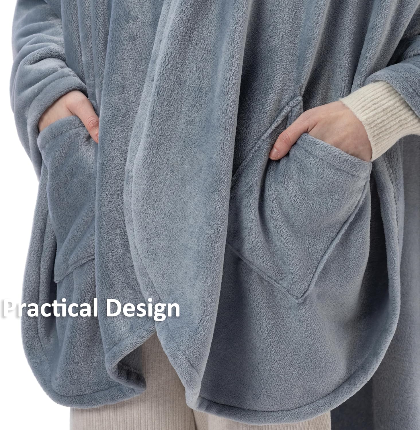 Microfiber Fleece Wearable Blanket, 58"×64" Oversized Hoodie Blanket with Pockets, Ultra Soft Cozy Sweatshirt Blanket