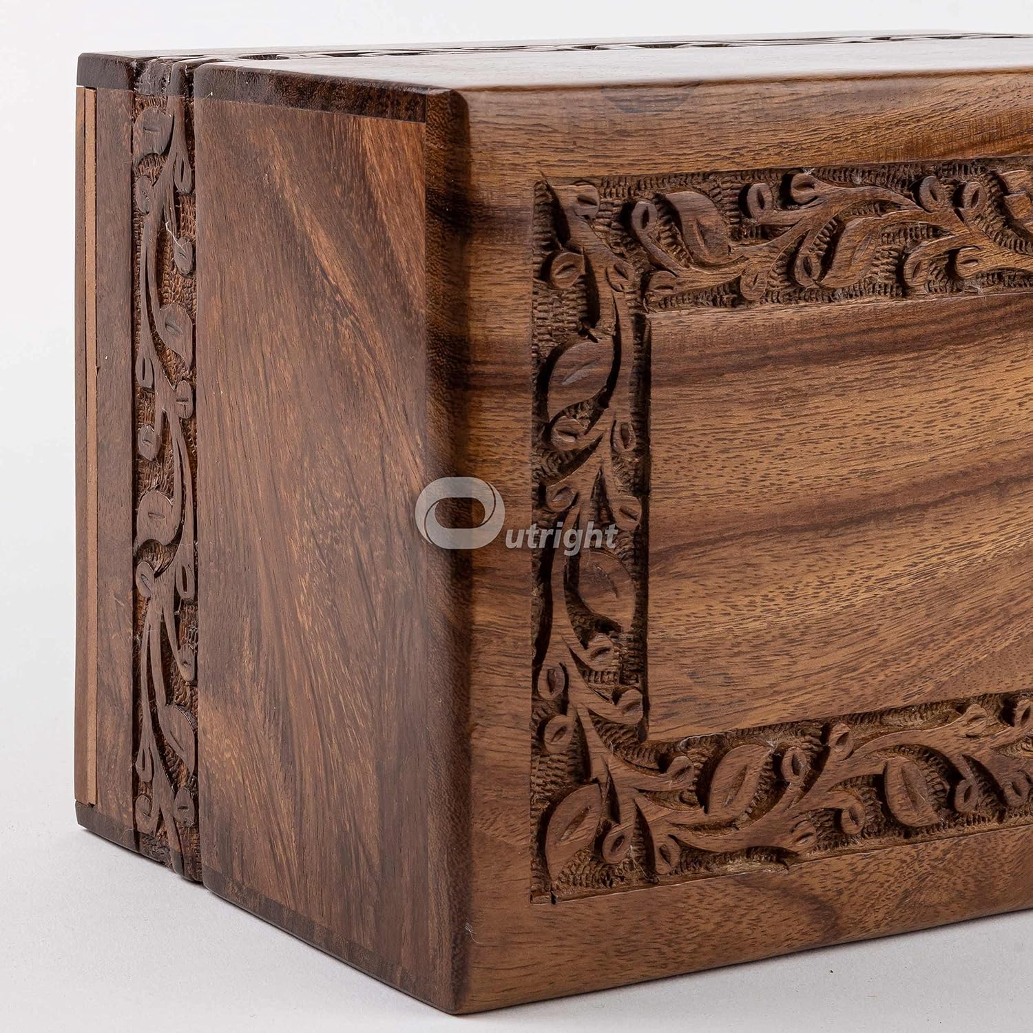 Outright Rosewood Cremation Urn for Human Ashes - Handmade Border Engraved Wooden Burial Urns Hand-Crafted - Funeral Cremation Urn for Ashes (Natural, L (9x6x5) 185 Cu/In) - Image 4