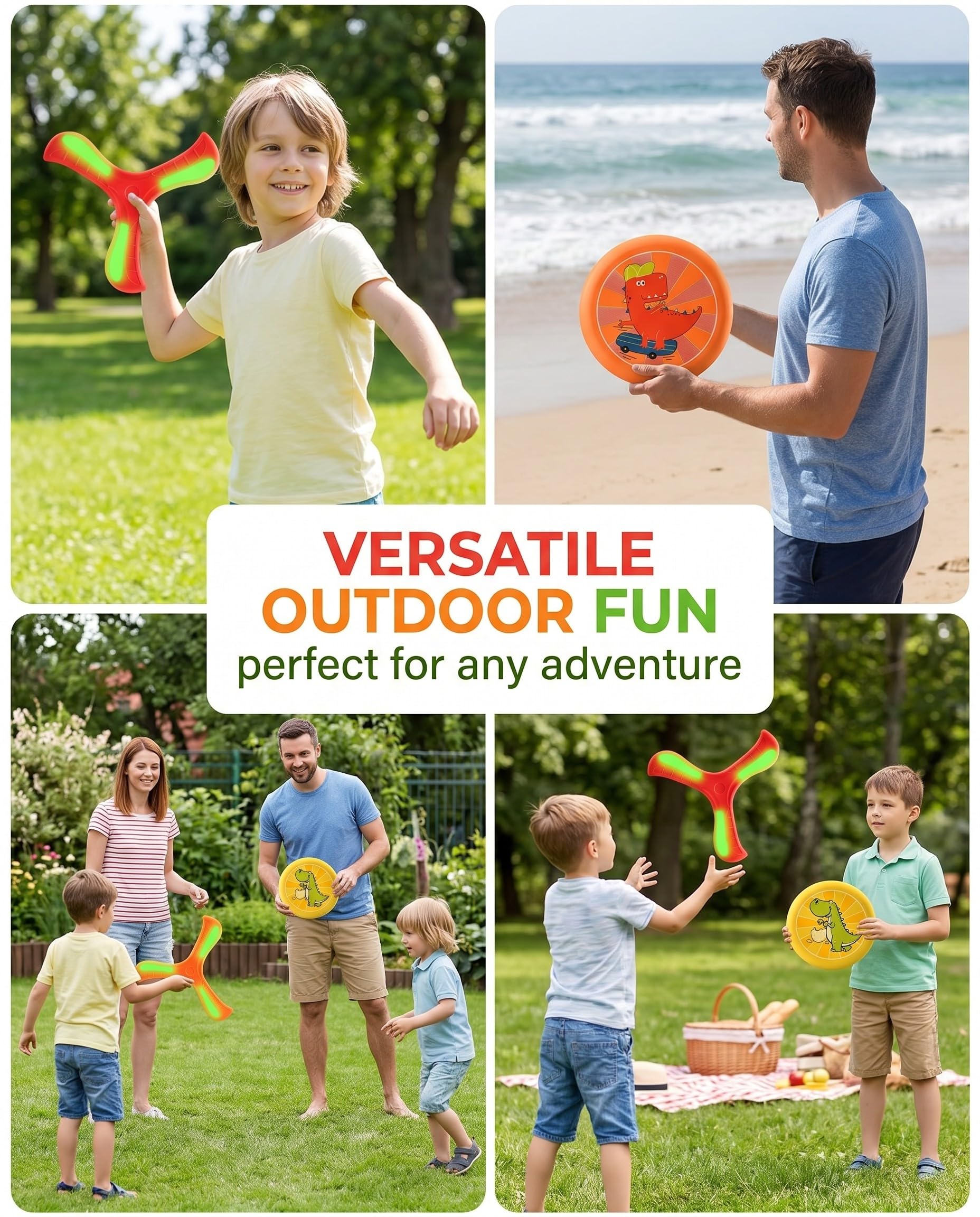 4PCS Boomerang colorati per bambini, facili da lanciare boomarang frisbee giocattoli volanti per giochi all'aperto e al chiuso, divertente gioco sportivo per bambini e divertimento in famiglia