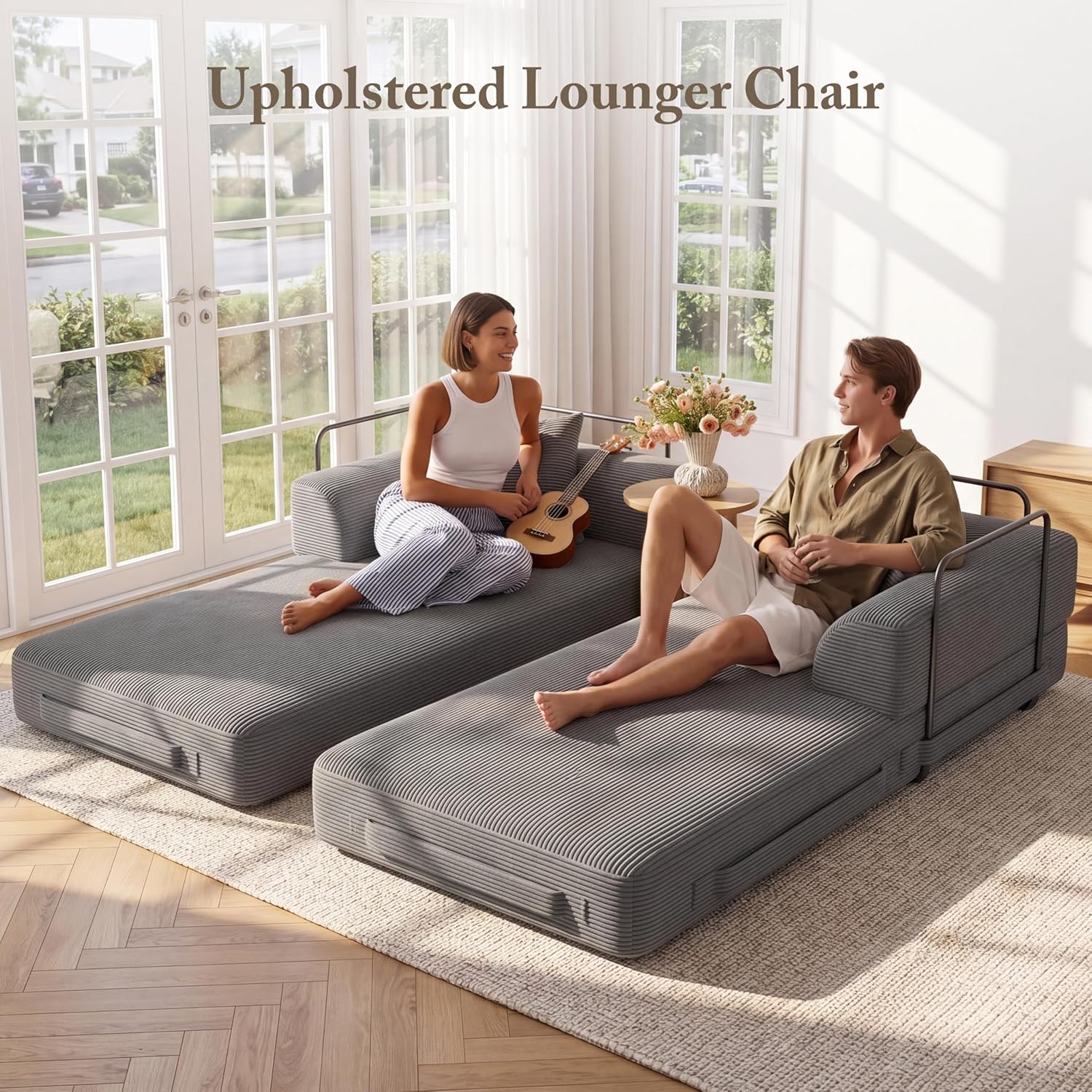 Cloud Boneless Couch Futon Sofa Bed, 5-in-1 Convertible Sofa Bed Pull Out Couch Sleeper Sofa Compressed Loveseat, 70" High-Density Sponge & Corduroy Fabric Futon Daybed for Living Room Bedroom (Gray) | 5-in-1 Convertible, Pull-Out Sofa, High-Density Foam, Corduroy Fabric, Compact Loveseat