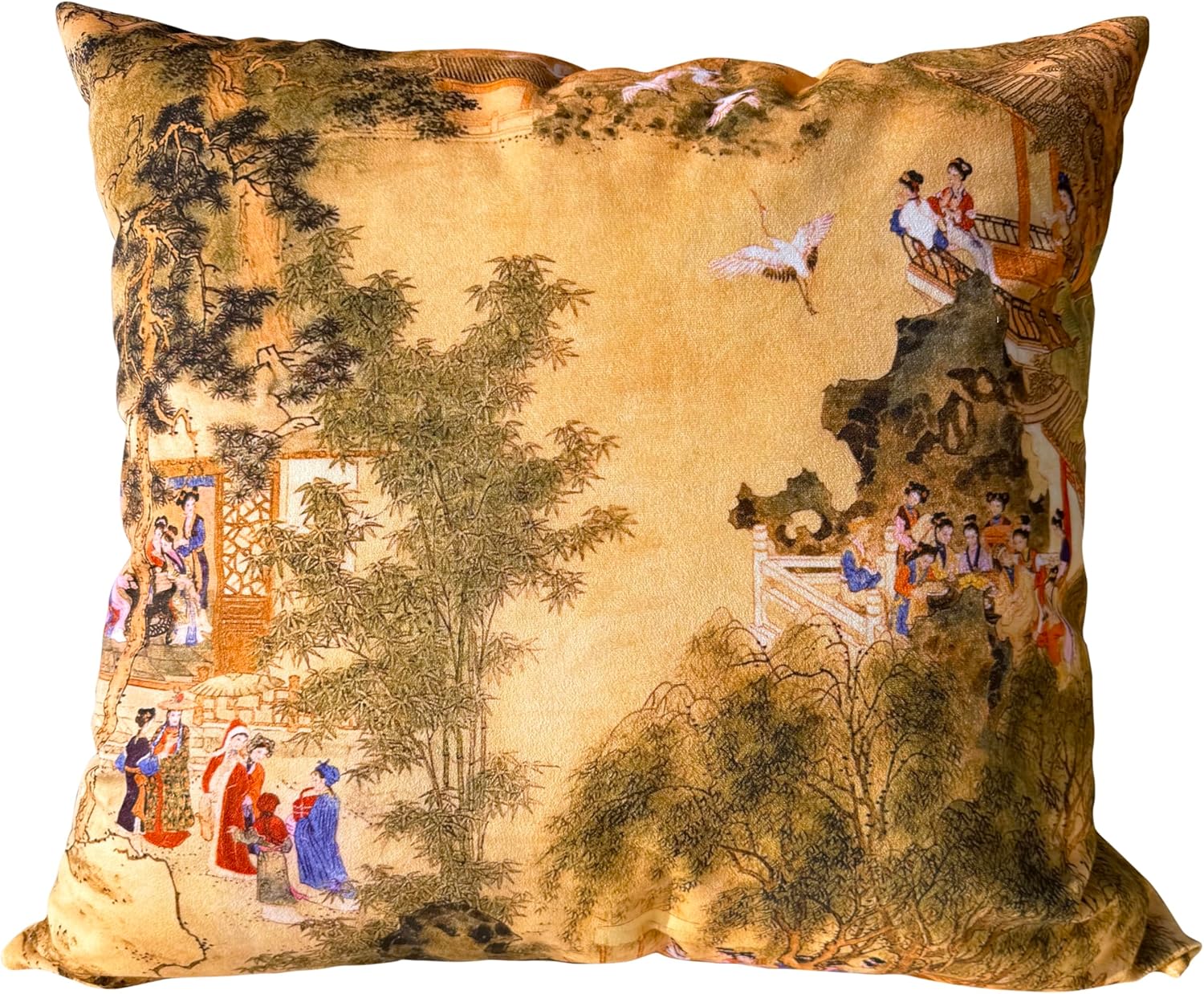 4 Pack Pillow Cases, 2pcs 16x16 inch + 2pcs 12x20 inch, Chinese Palace Garden Art Print Decorative Throw Pillow Covers for Home Sofa Bedroom Car